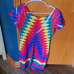 Deep v neck rainbow mini dress
